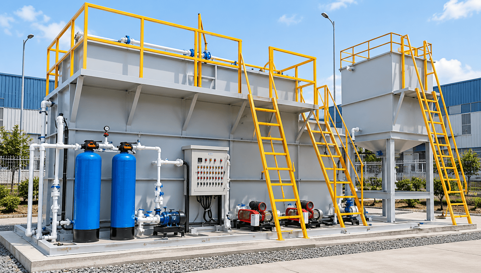 SBR sewage treatment plant with tanks and process equipment